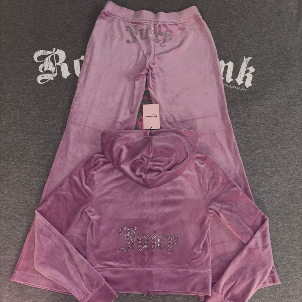 NWT Juicy Couture Velour Matching Outfit Dewberry Rhinestone Bling Velvet